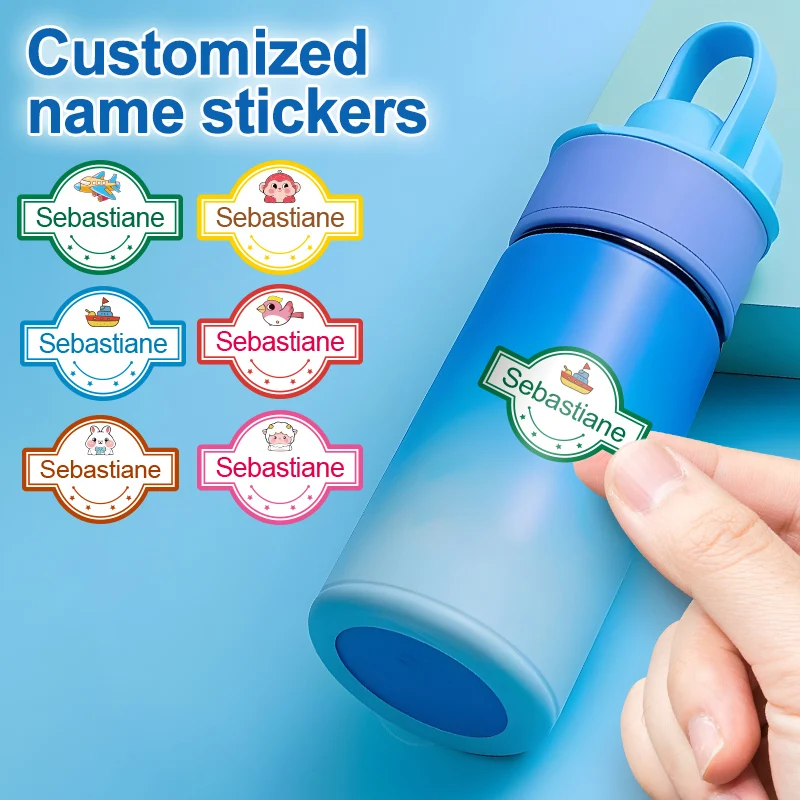 

Набор персонализированных экологически чистых наклеек — водонепроницаемые именные бирки для бутылок, школьных аксессуаров | Пользовательский текст, прочный материал