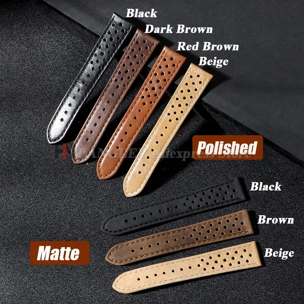 18mm 20mm 22mm Genuine Cowhide Leather Watch Band Strap for Men Women Butterfly Buckle Universal Breathable Bracelet Accessories