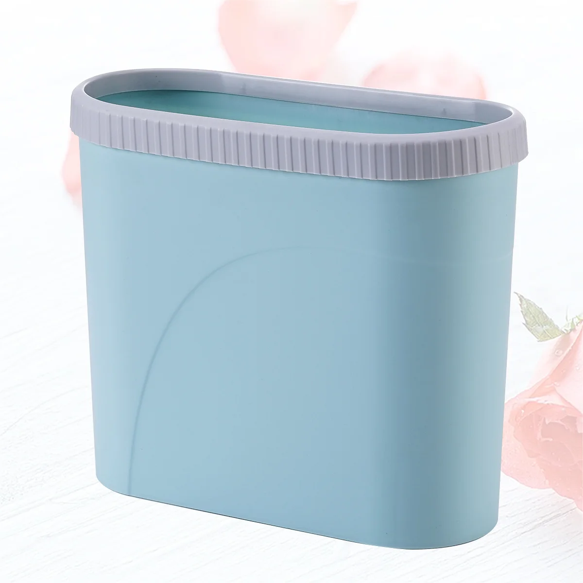 

Covered Trash Bin Wastebasket for Home Kitchen Bathroom Sky Blue Non-Slip Garbage Container Smooth Edge Rubbish