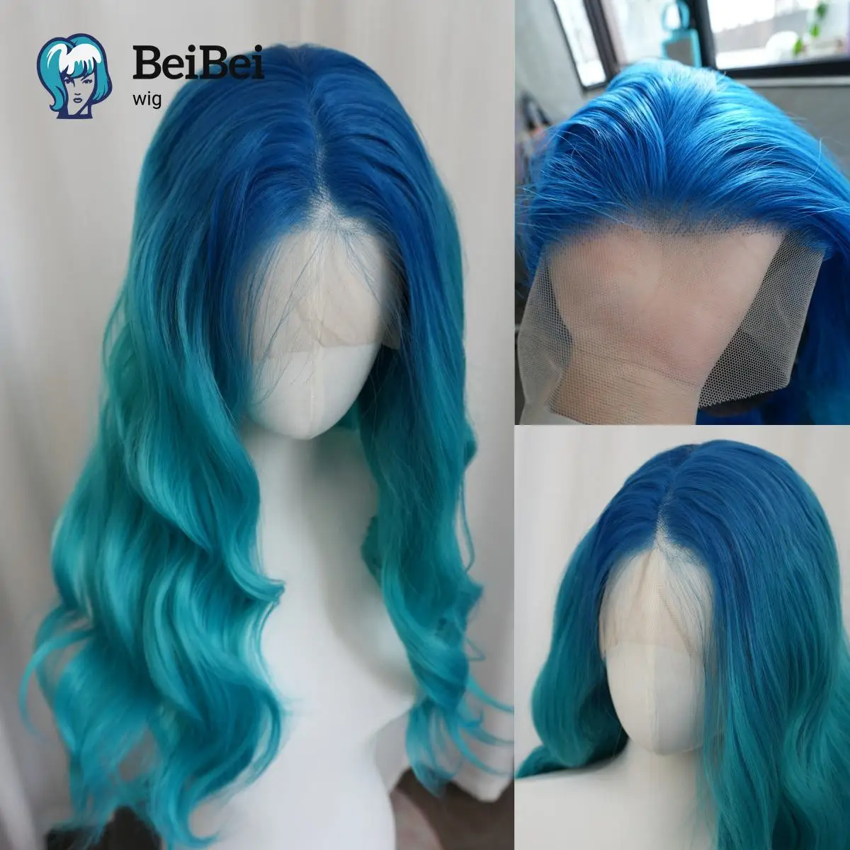 Ombre Lace Front Wig Long Wavy Wigs 26inch Heat Resistant Glueless Pre Plucked Blue Wig for Women Synthetic Lace Wigs Cosplay