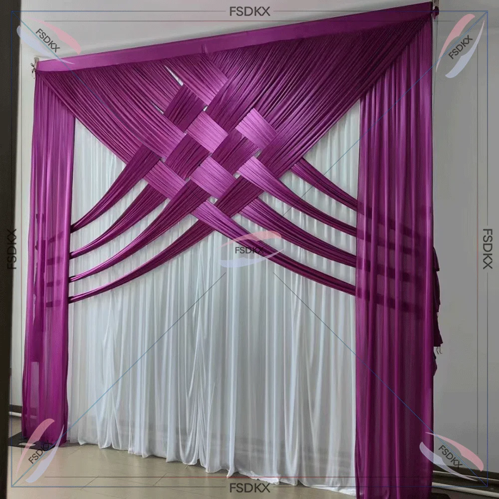 

Luxury 300-300cm Cream Cross Drapes Ice Silk Wedding Backdrop Curtain Stage Background For Event Party Decoration