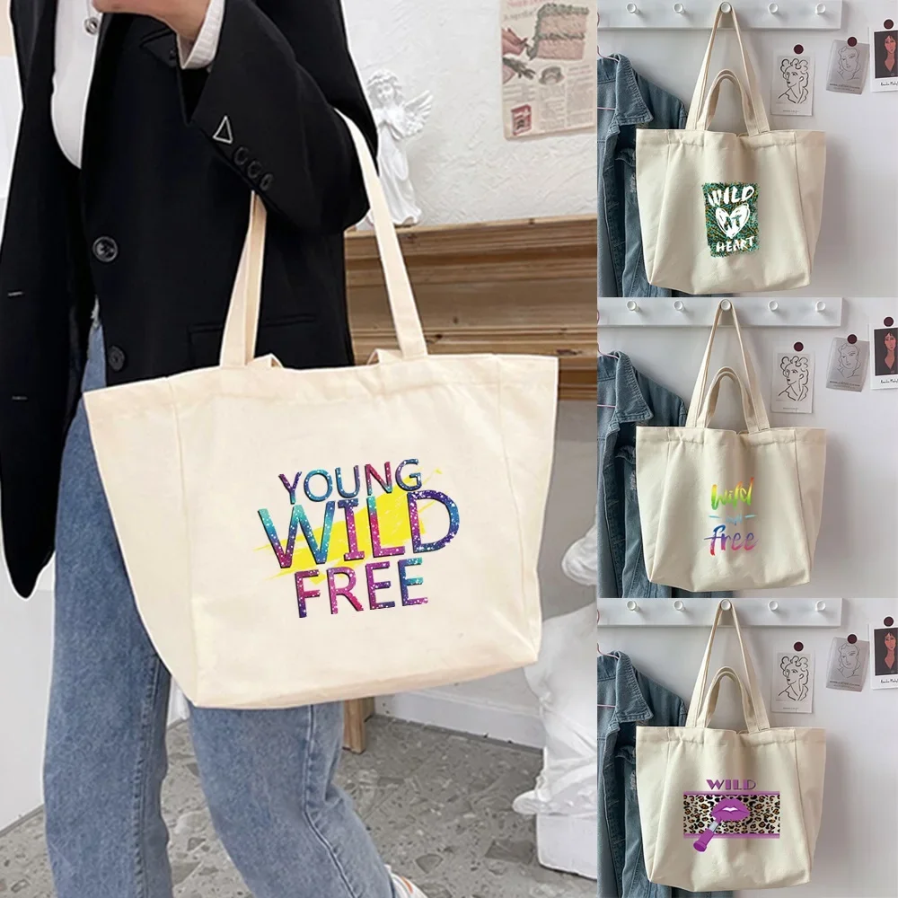 All-match Print Reusable Shopping Bag Women Canvas Tote Bags Printing Eco Bag Cartoon Shopper Large Capacity Shoulder Bags
