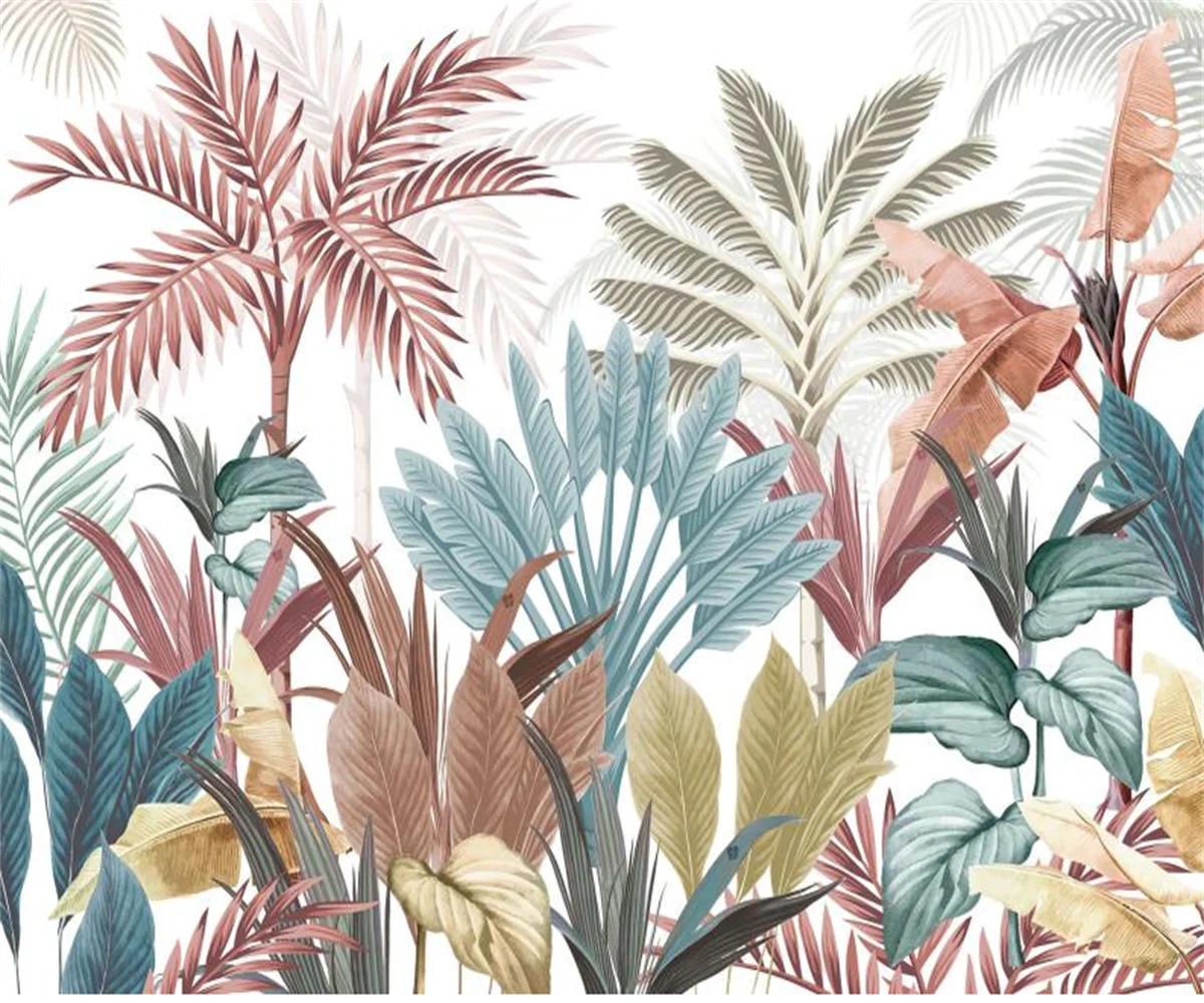 Custom Size Wallpaper Tropical Rainforest Plants Banana Tree Leaf Mural Southeast Asian Plants Flower Wall Painting wallpaper
