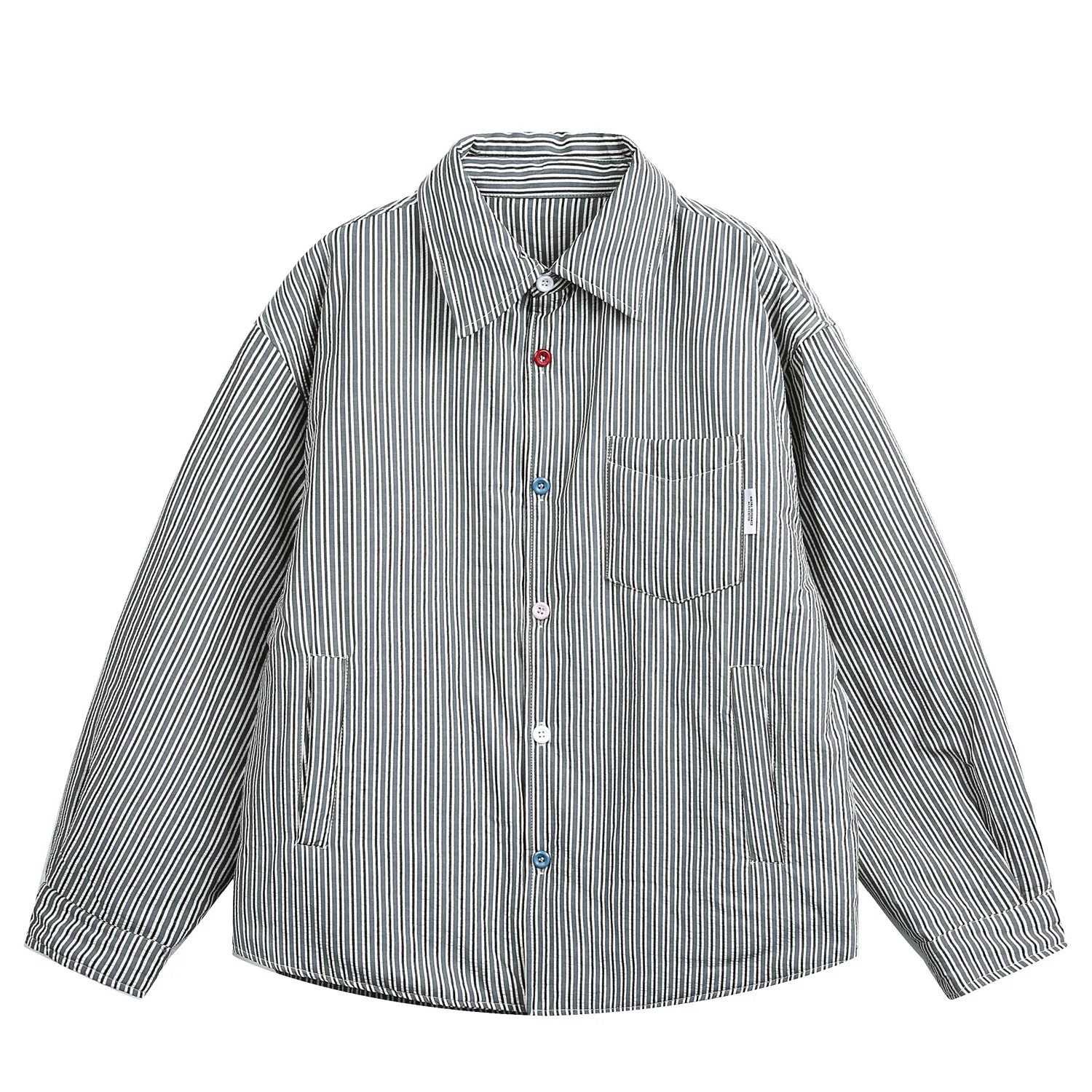 FW2025 اليابانية الرجعية مخطط فائدة سترة قطن للجنسين فضفاضة تناسب الدافئة بدوره إلى أسفل طوق مبطن عمال قميص معطف الأمريكية #3