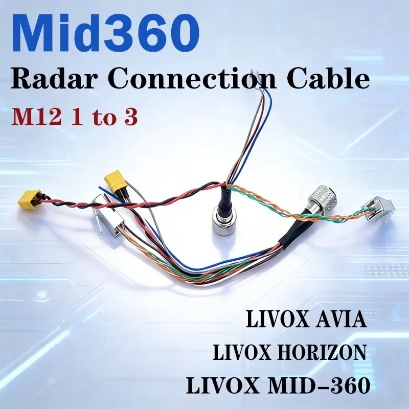 Livox Mid360 Radar Connector Power Cable M12 Aviation Plug 1 to 3 Cable TX30 Power Wire Ethernet Cable Function Line Data Wire