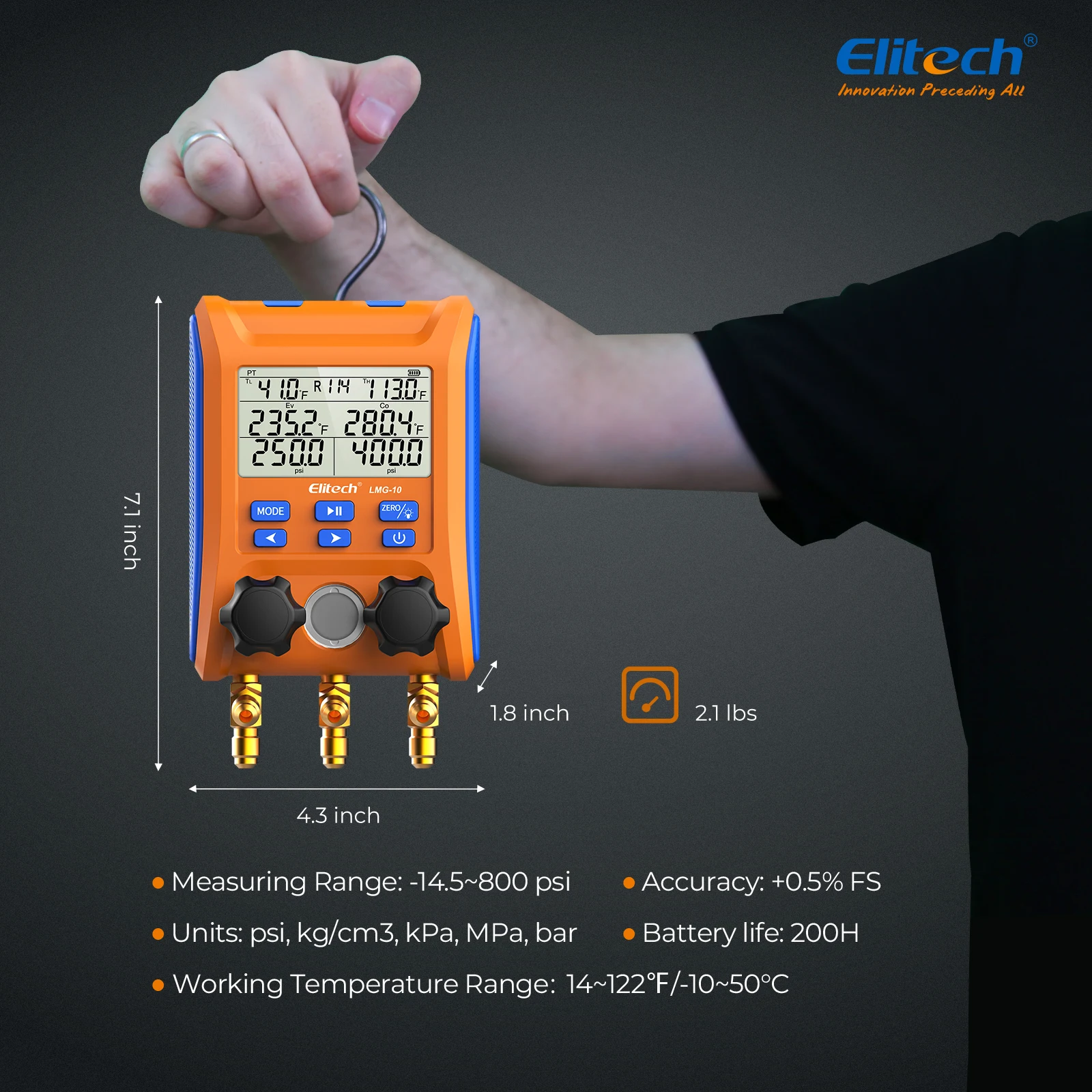 Elitech LMG-10 manometro digitale HVAC manometro AC strumenti valvola a 2 vie con morsetti di temperatura