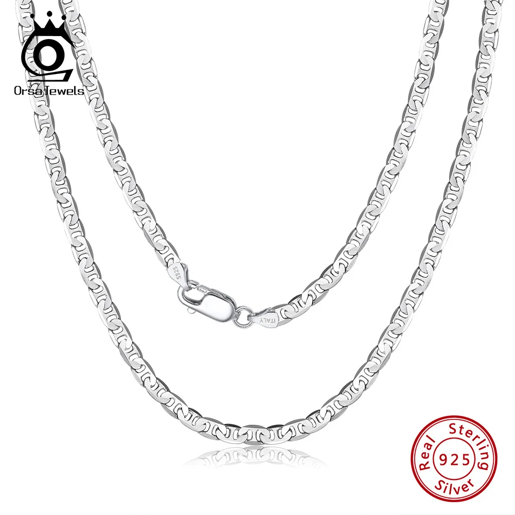 ORSA JEWELS Italian 3mm 5mm Width Flat Mariner Chain Necklace Genuine 925 Sterling Silver Mariner Collares Rhodium Plated SC78