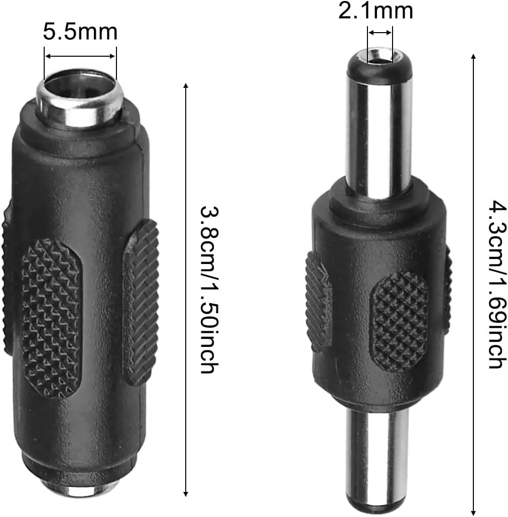 อะแดปเตอร์ขั้วต่อไฟฟ้ากระแสตรงตัวผู้ตัวเมียปลั๊กปลั๊กเสียบทรงกระบอก5.5x2.1มม. 12V/24V สำหรับกล้องวงจรปิดแถบไฟ LED กล้องวงจรปิด