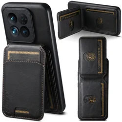 SUTENI Oil Wax Leather Card Holder Bracket Case for Xiaomi 13 14 Pro 13 Ultra Shockproof Soft Edge Rugged Protective Phone Cover