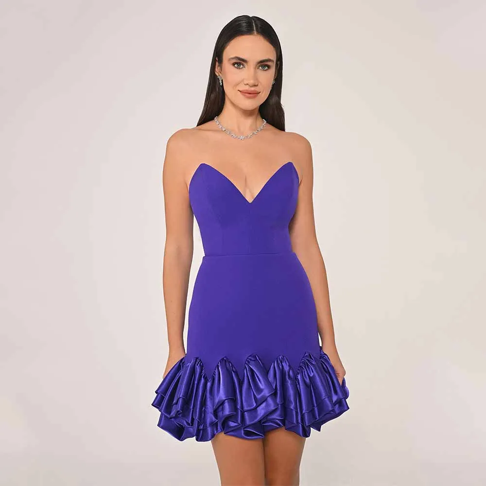 

Purple Party Dress Mini Ruffle V Neck Mermaid Sexy Women's Cocktail Gowns Short Sleeveless Backless Trumpet Evening Dresses 2025