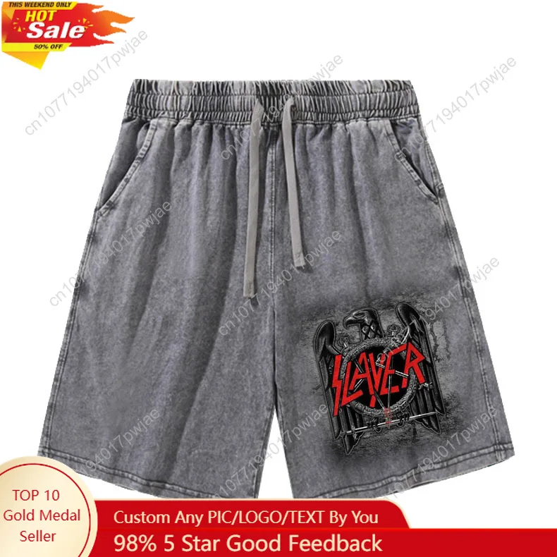

S-Slayer Rock Band Shorts Mans Womans Teenager Retro Short Pants Vintage Cotton Elastic Soft Beach Shorts Customized Pants