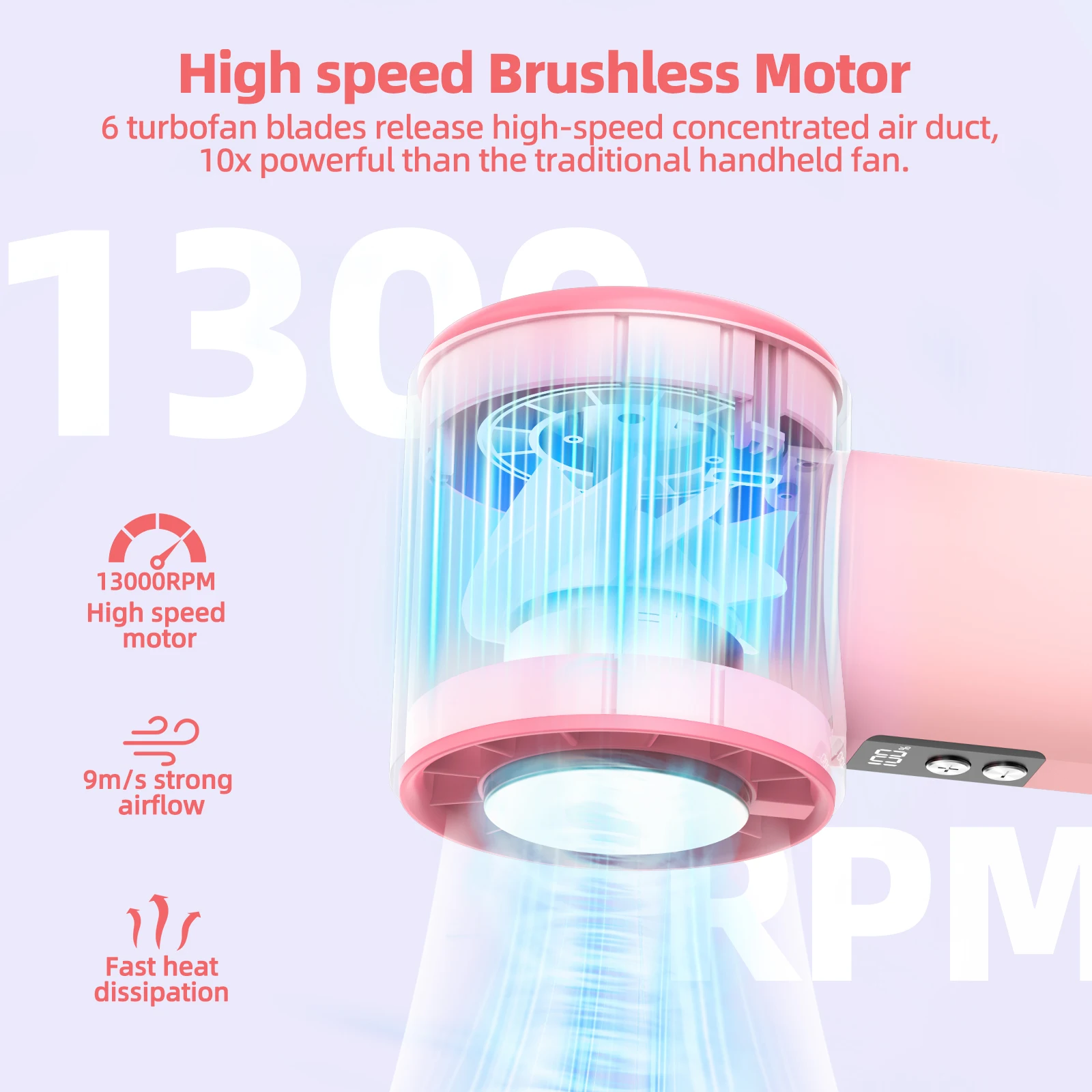 Mini Fan 100 Gear Wind Speed Electric Fan Digital Display Adjustable Turbo Portable Outdoor Handheld of Cold Compressed Sheets