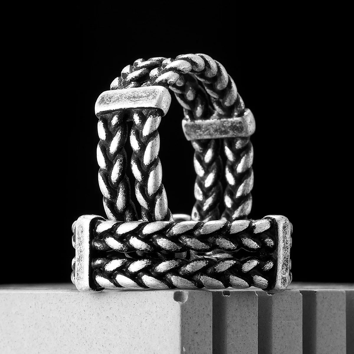 

Retro Simple Double-layer Weave Men Rings Stainless Steel Women Fashion Jewelry Punk Trendy New in Accessories Gift Wholesale