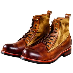 Fall New Men's Boots High-top Breathable Genuine Leather Retro Men's Motorcycle Tooling Shoes Wear Winter Boots platform