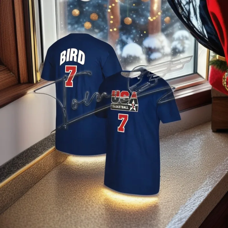 Larry Bird USA Basketball 1992 Dream One Team Name&Number T-Shirt-Navy #7 Mullin Icon Classic Vintage Unisex Tops #9 Kids/Adults