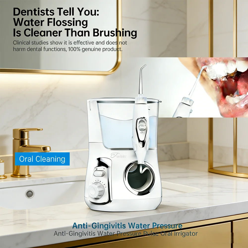 

800ML Large Tank Electric Countertop Water Flosser 10 Adjustable Modes 5 Nozzles Oral Spa Teeth Care Tool
