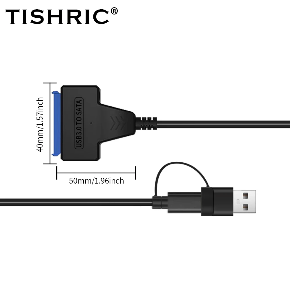 TISHRIC  2-in-1 Hard Drive Cable SATA 22Pin to Type-C USB 3.0 Easy Drive Cable External HDD SSD Hard Drive Adapter for Laptop PC