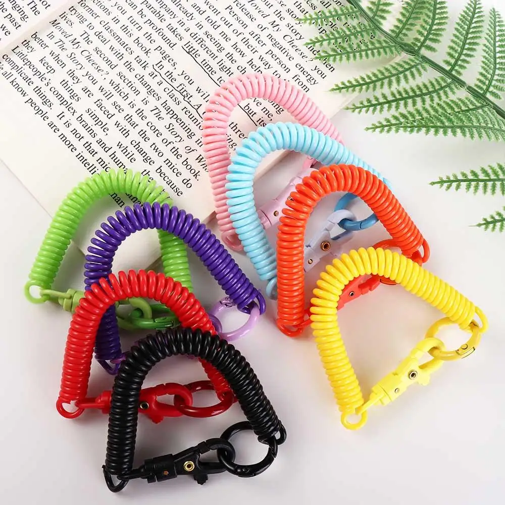 Coil Springs Keychain Stretchy Spiral Spring Coil Retractable Coil Springs Keychain With Metal Clasp Key Chain Holder Lanyard