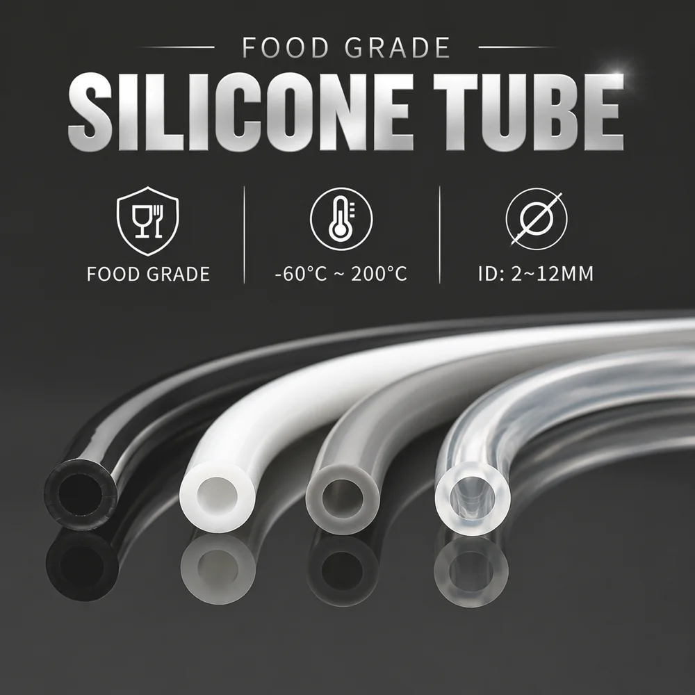 1/3/5M Food Grade Silicone Tube ID 2~12mm High-Temperature Resistant Non-Toxic Odorless&Conductive Flexible Rubber Hose