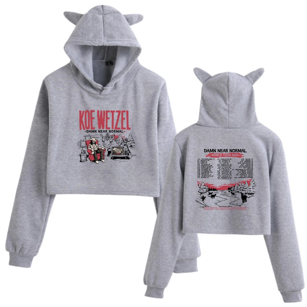 Koe Wetzel Damn Near Normal Tour 2024 Cat Ears Hoodie Printing Regular Girls Fashion Clothing Music Fans Gift Long Sleeve Casual