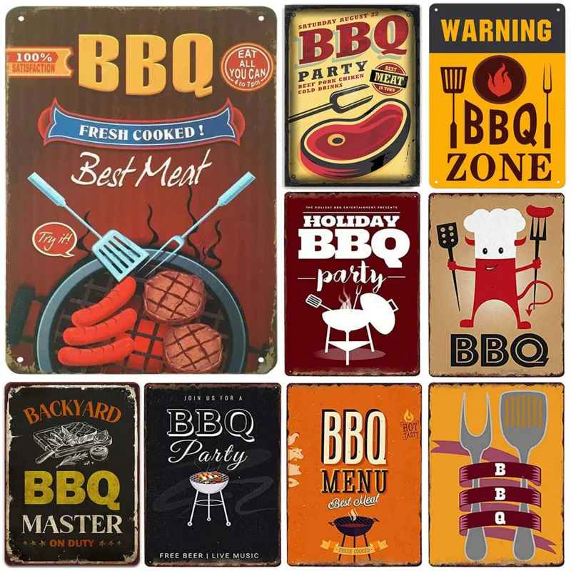 Винтажные металлические жестяные Плакаты для барбекю в стиле ретро