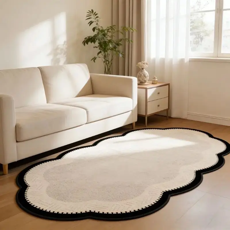 VIKAMA Cloud Shape Cream Flannel Bedside Mat for Bed Side Floor Carpet Plush Warm Snug Aesthetic Machine Washable Home Decor