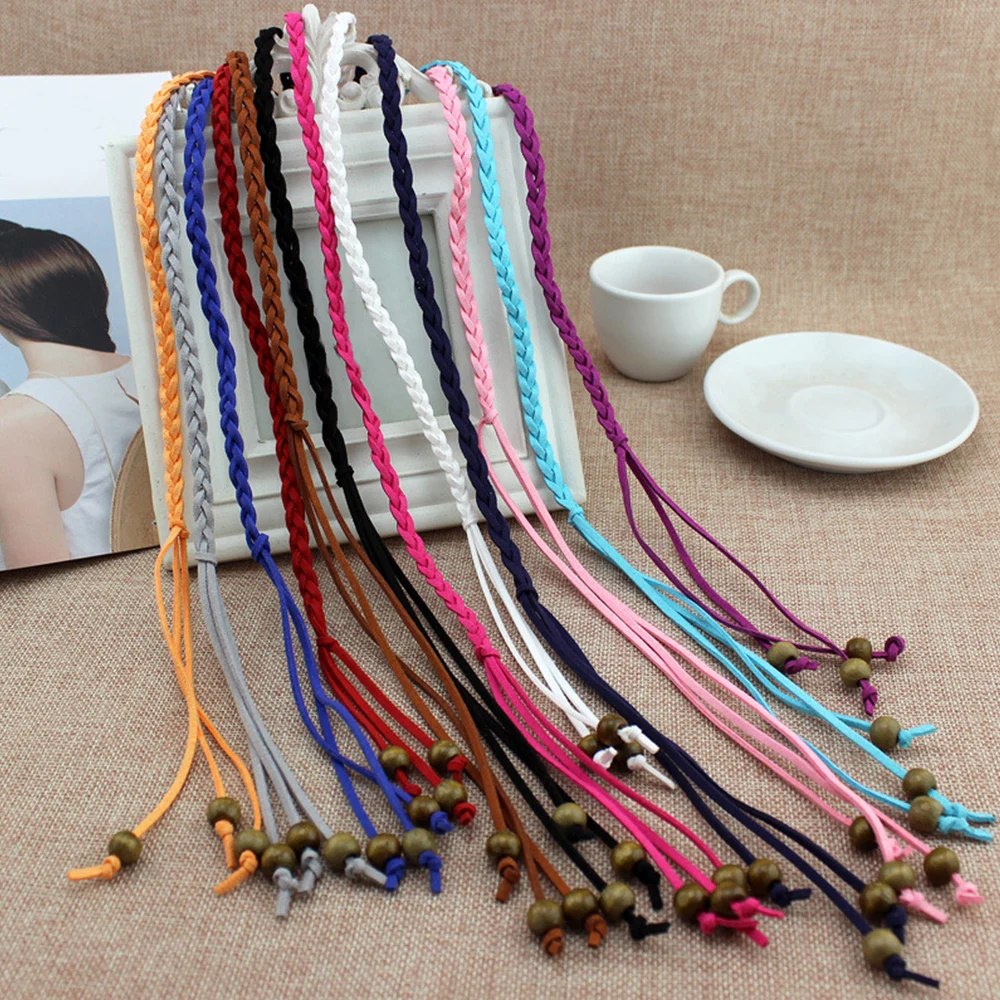 

PU Woven Waist Belts Knitted Tassel Bead Pendant Waistband Elegant Lady Belt Women Ethnic Style Waist Rope Ring Dress Decoration