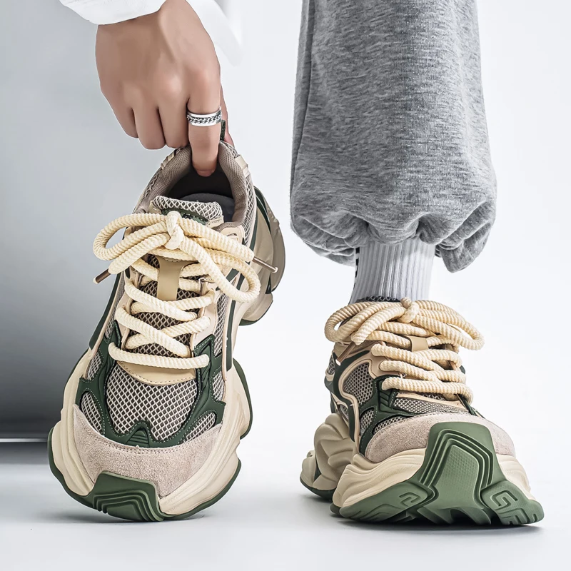 Herren-Dad-Sneaker, atmungsaktives Obermaterial aus großem Mesh, dicke Juteschnürsenkel, farblich abgesetzte dicke Sohle, höhenvergrößernd und rutschfest, retro-trendiger Stil, mehrere Farboptionen verfügbar, vielseitige Freizeitschuhe für den täglichen Arbeitsweg und die Straßenmode. – Detail 16