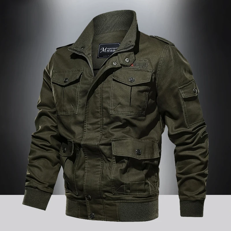 

American style jacket for men's spring and autumn 2024 newmulti pocket outdoor pure cotton casual workjacket stand up collar top