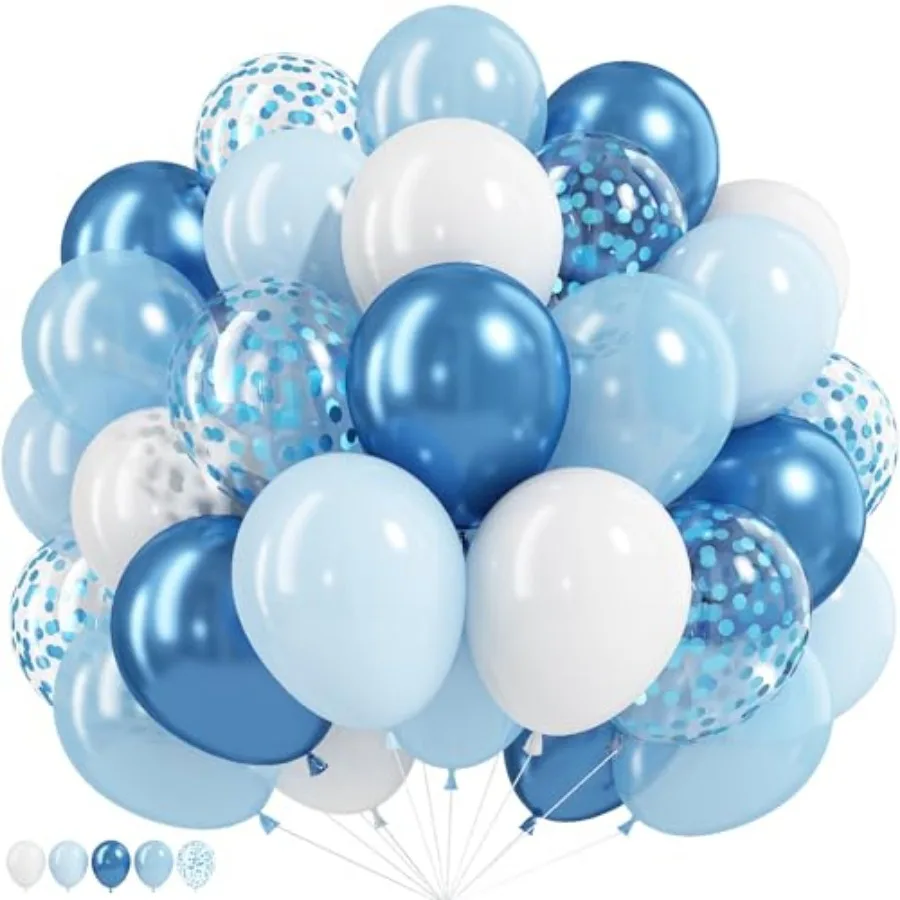 

Blue and White Balloons, 12 Inch Metallic Pastel Pearl Light Baby Balloons with Matte Balloon for Bridal Shower Baby Wedding Bi