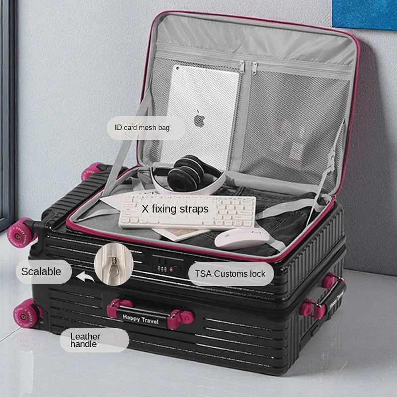 حقيبة أمتعة للكمبيوتر الشخصي بفتحة جانبية للنساء مقاس 20 بوصة حقيبة حمل متعددة الوظائف مقاس 28 بوصة قابلة للتوسيع ذات سعة كبيرة #4