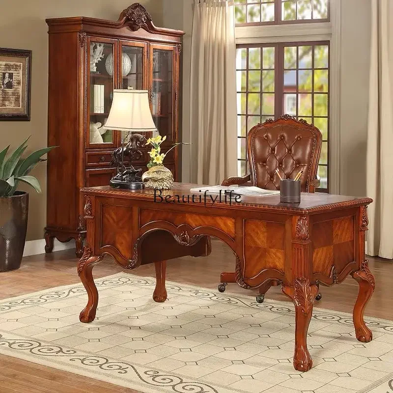 

56Американский большой стол с резьбой по дереву и цветком, домашний учебный стол