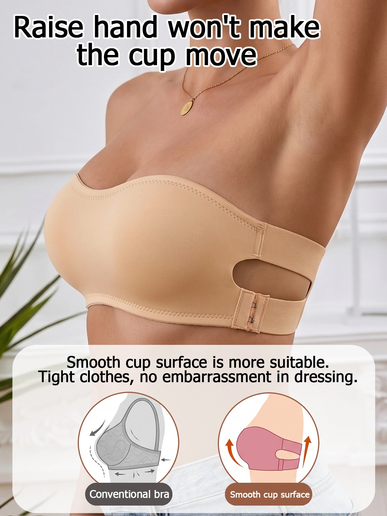 Women's Wire-free Strapless Bra Solid Basic Anti-slip Side Support Bandeau Smooth Seamless Bralette view 6