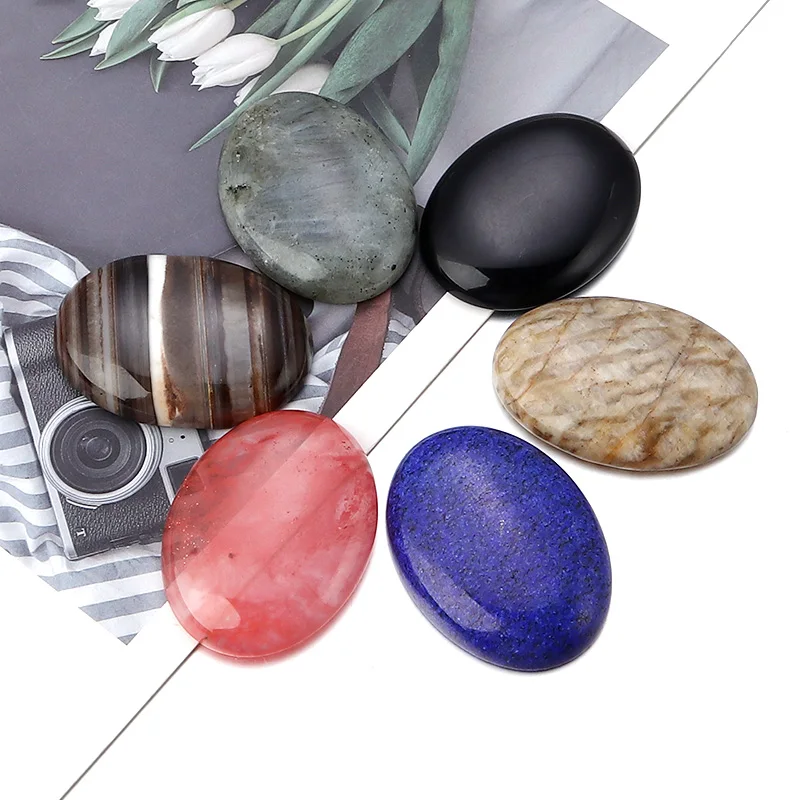 2-10Pcs/Lot Colorful Natural Stone Loose Beads Oval Shape Flat Base Cabochon For DIY Crafts Ornament Handmade Making Accessories