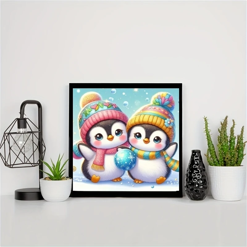 Diamond Painting Set, Penguin Friend Pattern, Round Diamond Full Diamond Art, Multiple Specifications to Choose From, Frameless