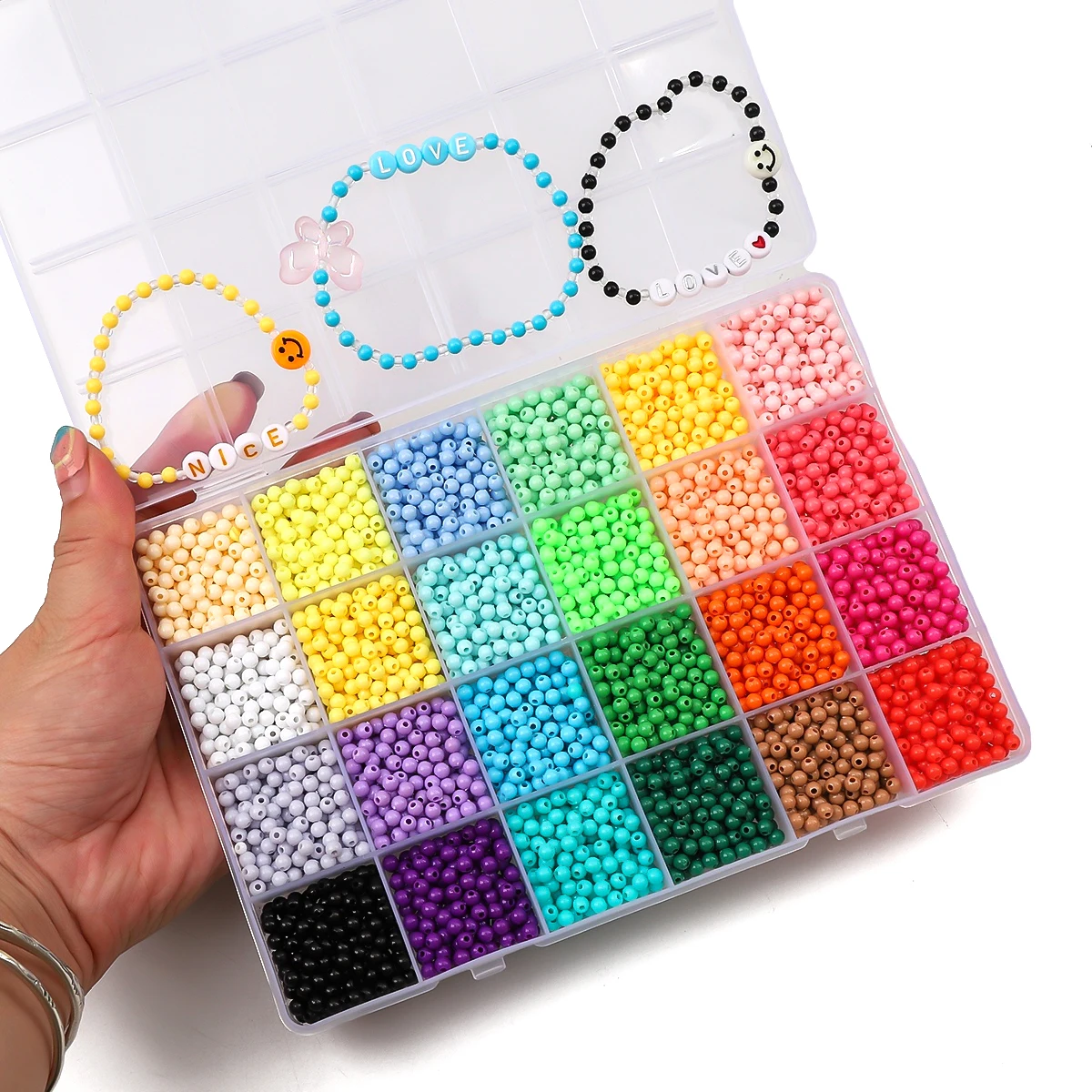 

DIY Jewelry Making 24 Grids 4mm Acrylic Beads 5g/Grid 3600pcs Solid Color Beads Kit for Bracelet Necklace Craft