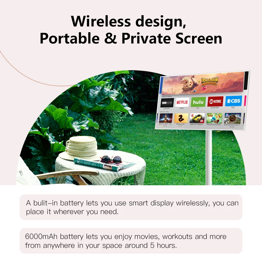 Smart Portable Touch Screen  21.5  Inch 6+128GB  Smart Screen Touch Screen Portable Tv Movable Rechargeable White Lcd Smart TV
