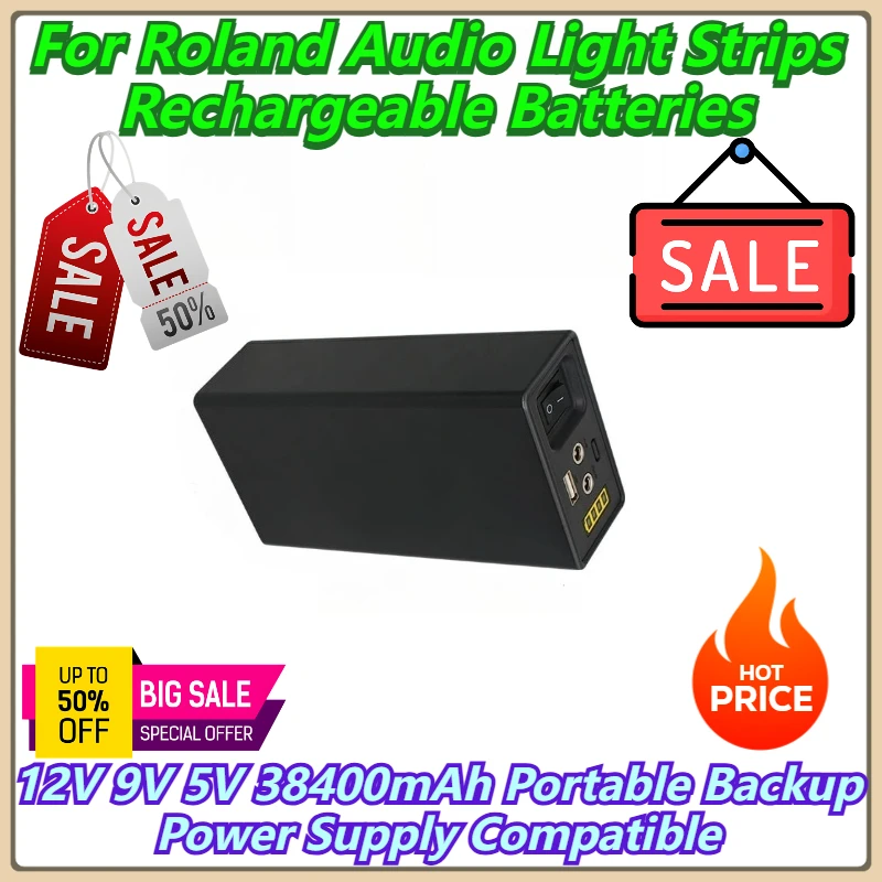 

12V 9V 5V 38400mAh Portable Backup Power Supply Compatible For Roland Audio Light Strips Rechargeable Batteries