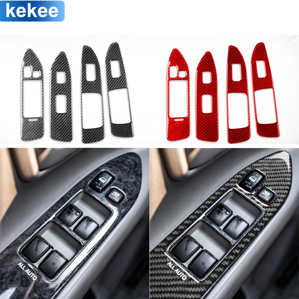 

For Toyota Land Cruiser 2003-2007 Window Lift Control Panel Trim Cover Real Carbon Fiber Sticker Car Interior Refit Accessories