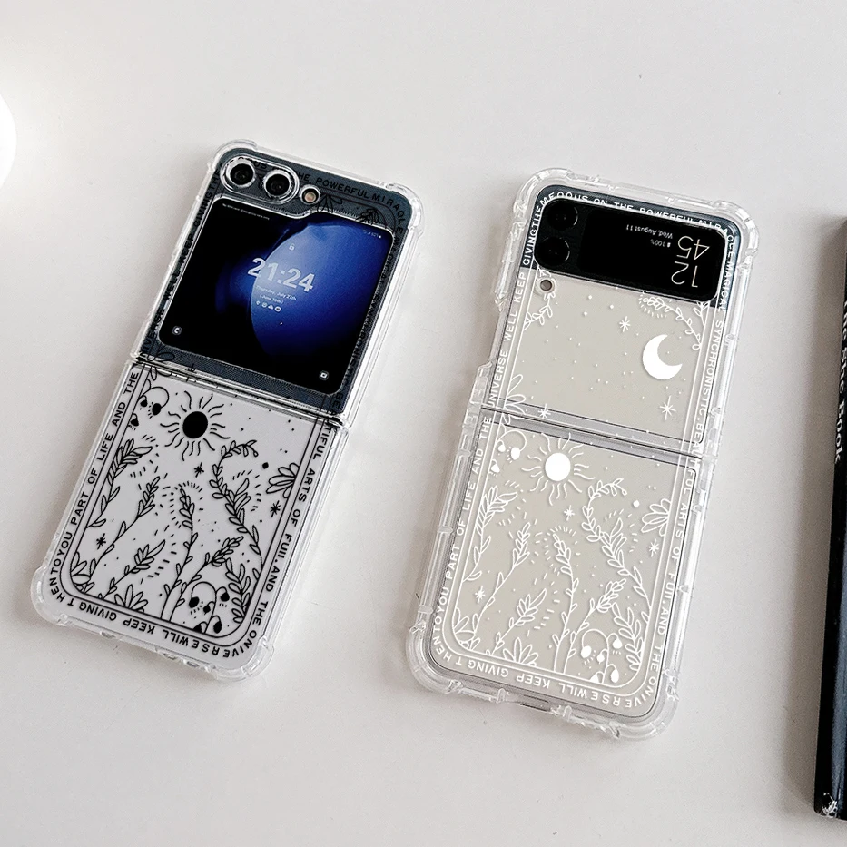 Art Fresh Moon Star Phone Case for Samsung Galaxy Z Flip 3 4 Z Flip 5 6 Z Fold 4 5G PC Soft Anti-fall Back Cover