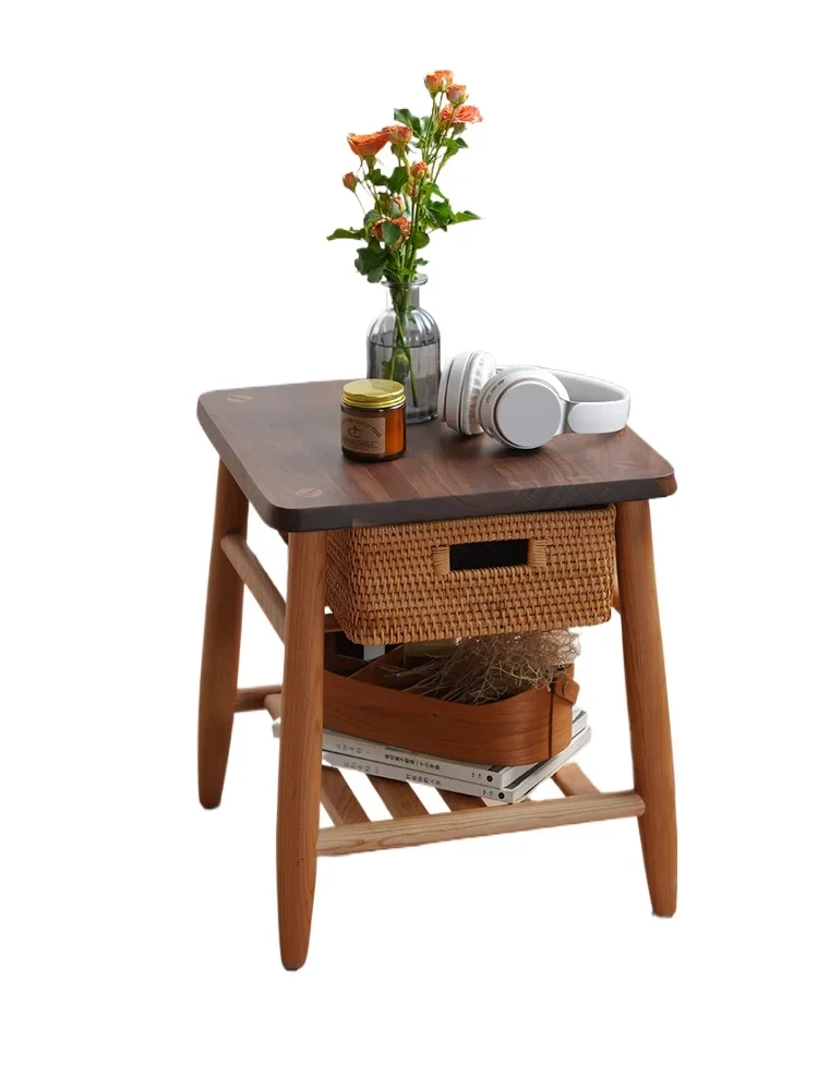 Chocolate edge table, sofa cherry wood solid wood corner table Japanese bedside table, living room small coffee table walnut