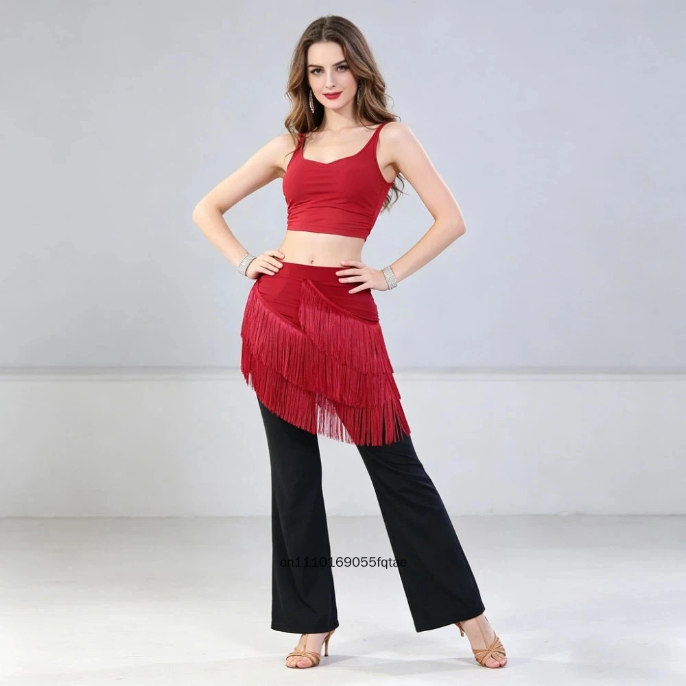 

Women Belly Dance Hip Scarf Leopard Print Long Fringe Tassel Shimmy Belt Tie Wraps Class Training Performance Dance Waist Skirt