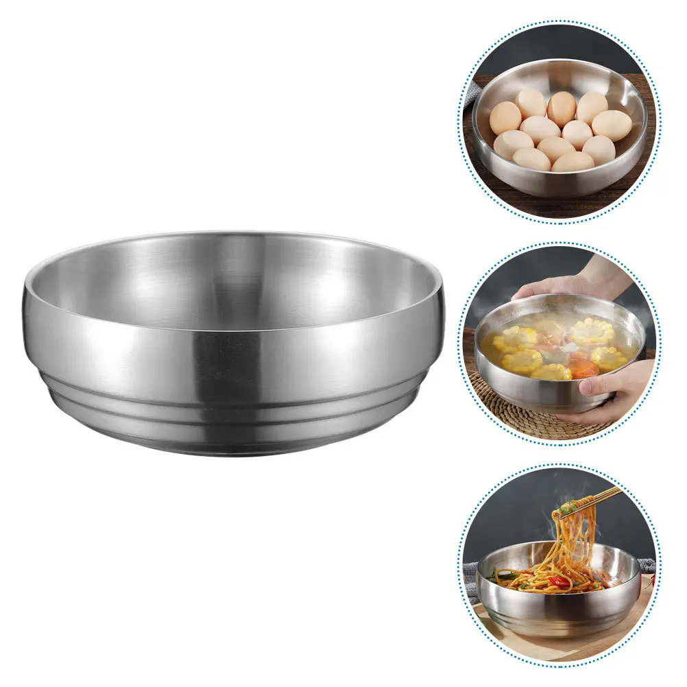 

1Pcs Stainless Steel Insulated Double Layer Soup Bowl Large Household Noodle Bowl Food Container Kitchenware Kitchenware