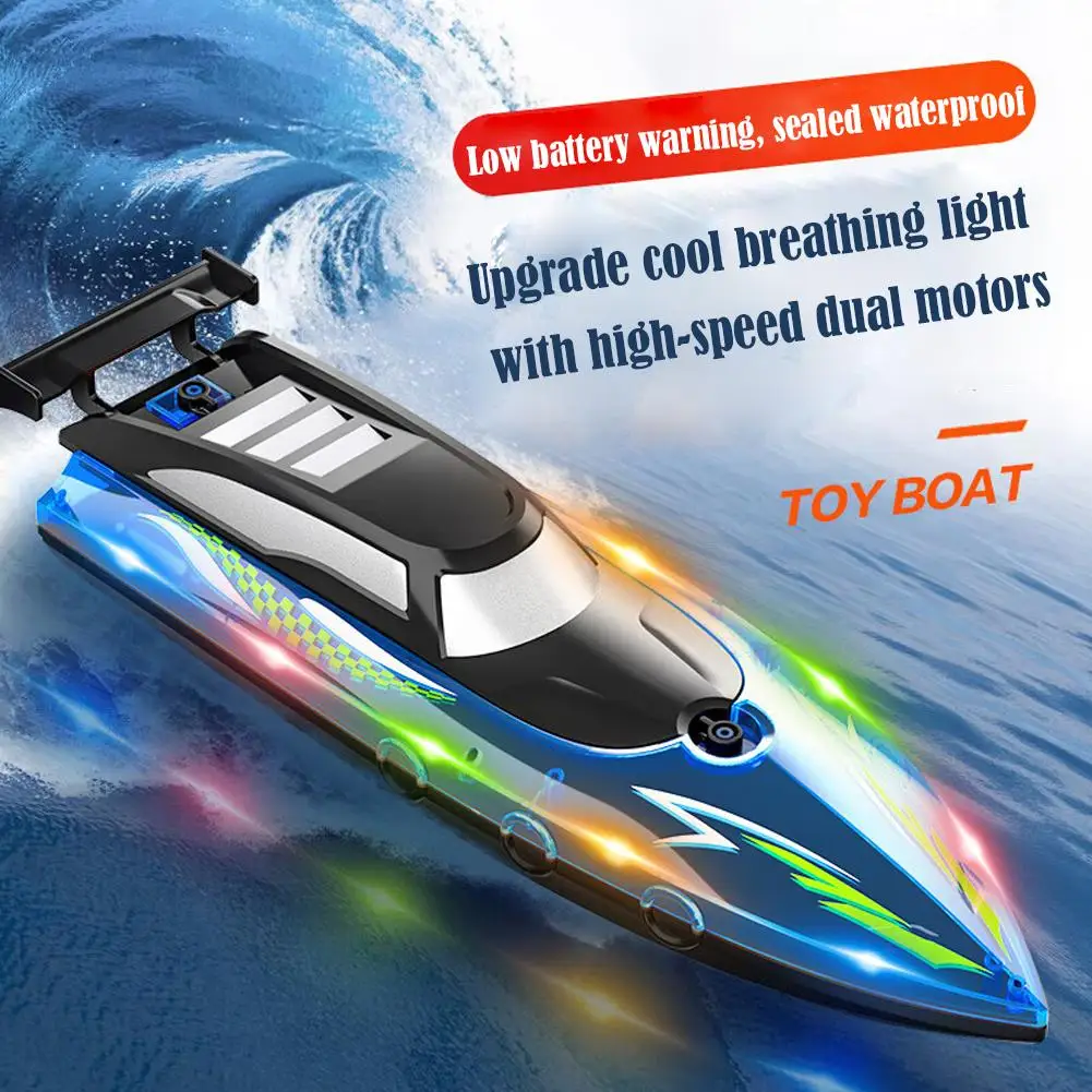 Barco RC de alta velocidad para niños y adultos, barco de carreras de doble Motor con luces LED, barco de Control remoto impermeable, juguete, regalo de cumpleaños