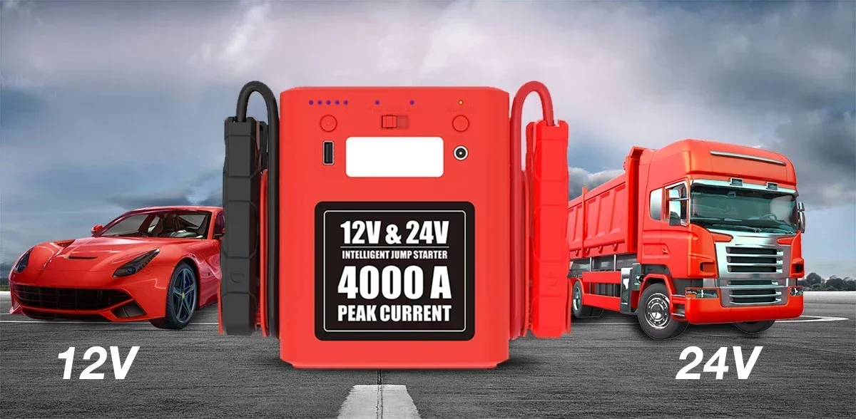 

High capacityPower Bank 4000 Amp current Lithium-ion Battery Car Booster Starting Device 12V/24V Portable Emergency Jump Starter