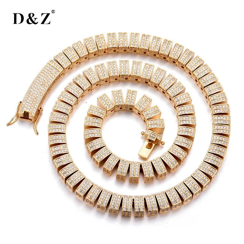 D&Z 10mm Franco Chain With Long Buckle Iced Out Cubic Zircon Stones Twist Necklace Bracelet For Men Hip Hop Jewelry