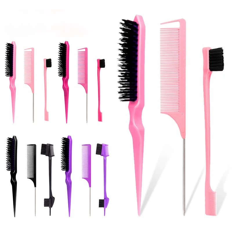 3-piece styling teasing comb triple teasing comb mouse tail comb edge brushing hair tail tool set Special for real hair wigs