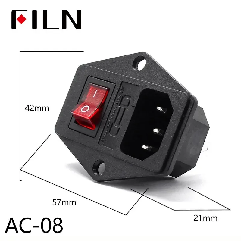 IEC320 C14 Elektrische AC-Buchse 3-polig Rot LED 250V 10A Sicherung Buchse Stecker Einlassanschluss 2-polige Buchse Montage-Wippschalter – Detail 10