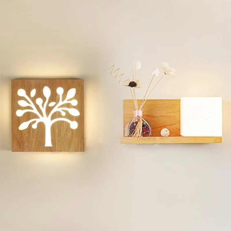 

Modern Japanese Simple Square Solid Wood Wall Sconce Acrylic Glass Cover Wall Lamp for Living Room Aisle Light Fixture