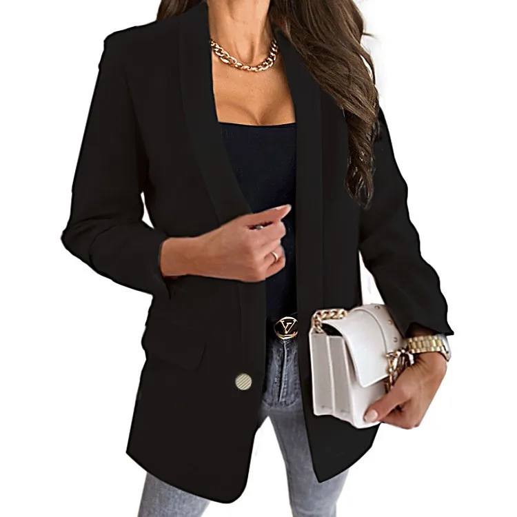 

Ele Slim Fit Pure Color irt Collar Buttoned Women's Suit 2024 Spring Commute Sle Cotton Blend Fabric O2O Exclusive